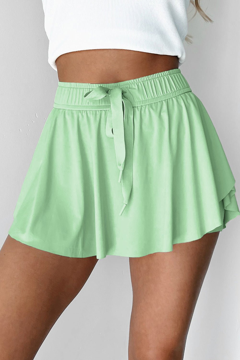 Light Green Drawstring High Waist Lined Tennis Skorts - Chaelisa's New Jammies