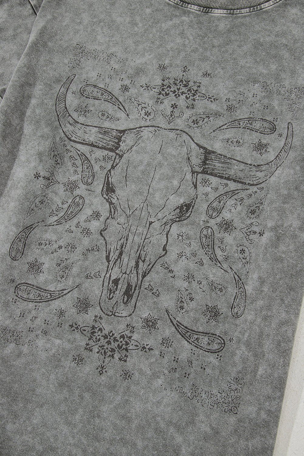 Light Grey Western Steer Head Tie Dye Print Crew Neck T Shirt - Chaelisa's New Jammies