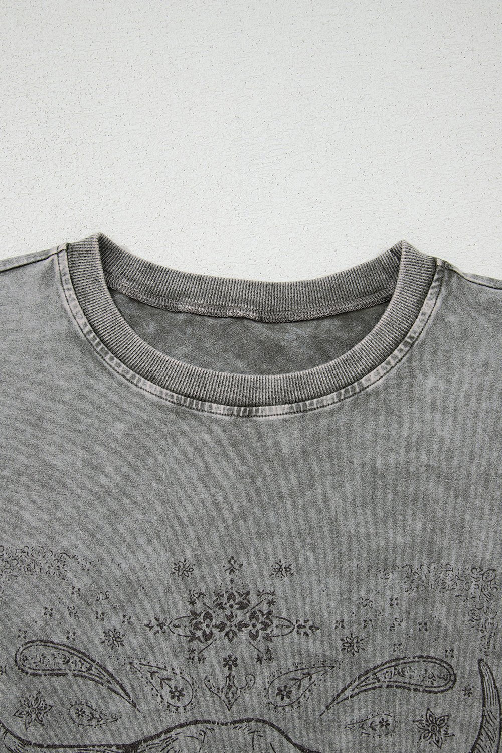 Light Grey Western Steer Head Tie Dye Print Crew Neck T Shirt - Chaelisa's New Jammies