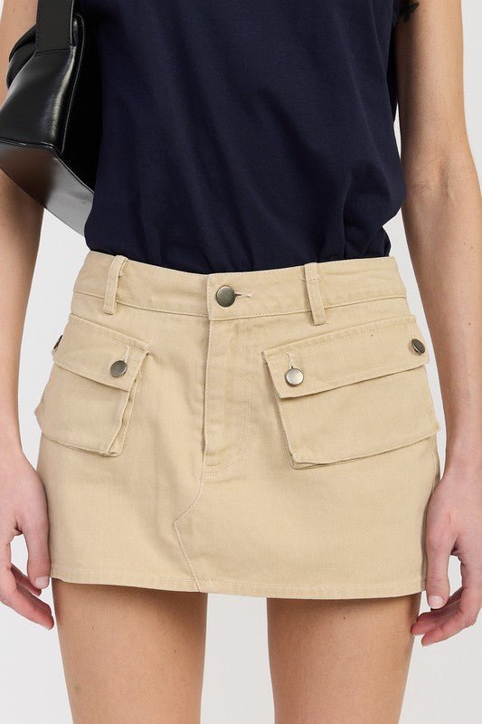 LOW WAIST DENIM MINI SKIRT WITH FRONT POCKETS - Chaelisa's New Jammies