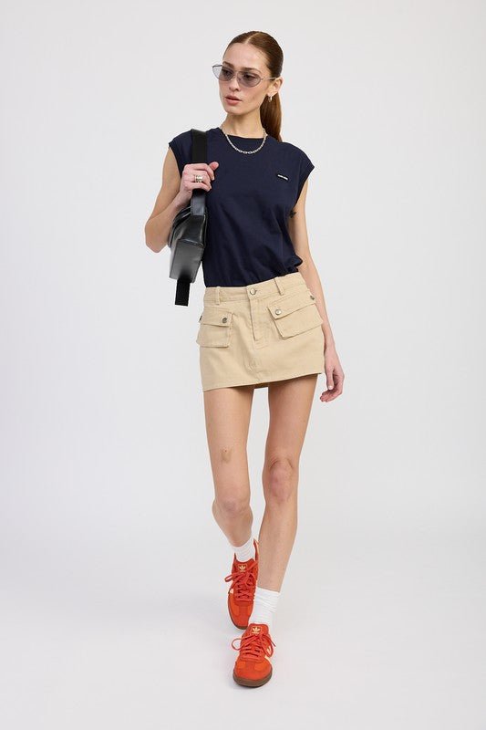 LOW WAIST DENIM MINI SKIRT WITH FRONT POCKETS - Chaelisa's New Jammies