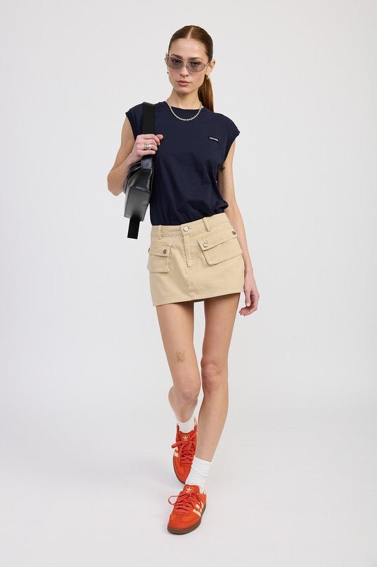 LOW WAIST DENIM MINI SKIRT WITH FRONT POCKETS - Chaelisa's New Jammies