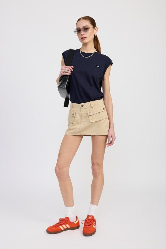 LOW WAIST DENIM MINI SKIRT WITH FRONT POCKETS - Chaelisa's New Jammies