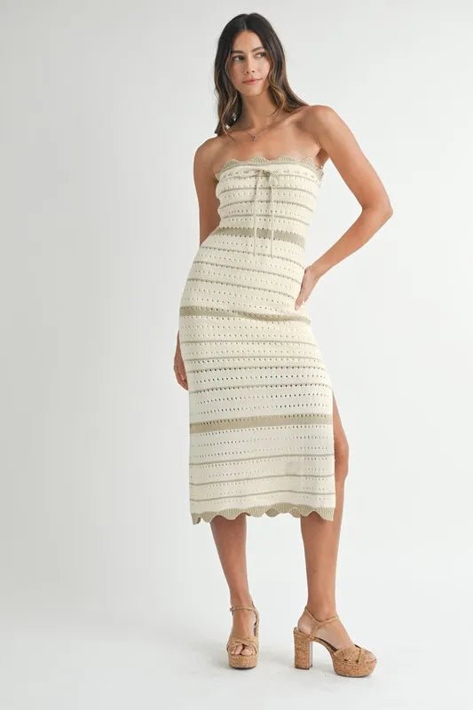 MABLE Contrast Striped Crochet Knit Midi Dress - Chaelisa's New Jammies