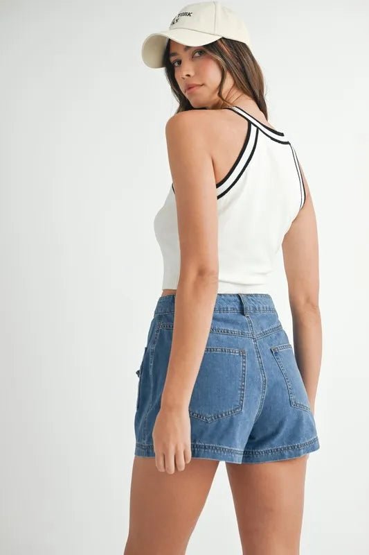 MABLE Contrast Trim Grecian Neck Cropped Tank - Chaelisa's New Jammies
