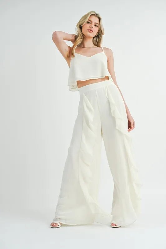 MABLE Crop Cami and Ruffled Wide Leg Pants Set - Chaelisa's New Jammies