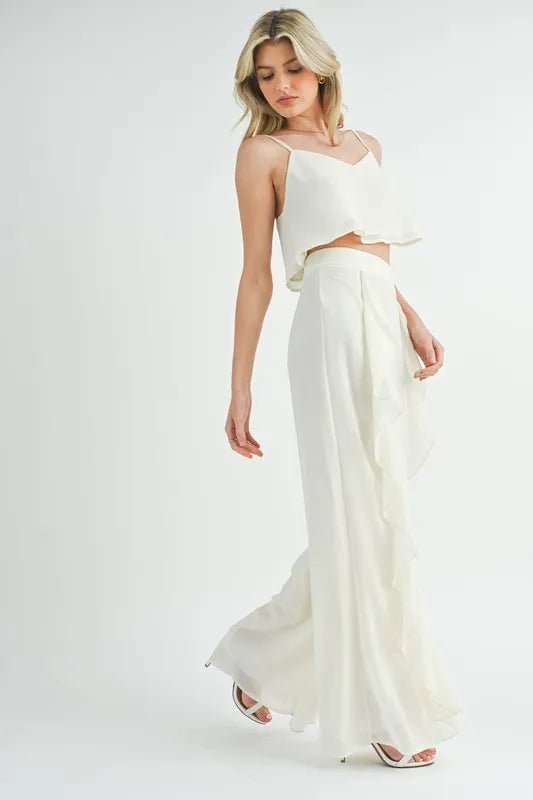 MABLE Crop Cami and Ruffled Wide Leg Pants Set - Chaelisa's New Jammies