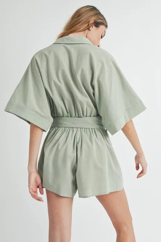 MABLE Embroidered Button Down Collared Neck Romper - Chaelisa's New Jammies