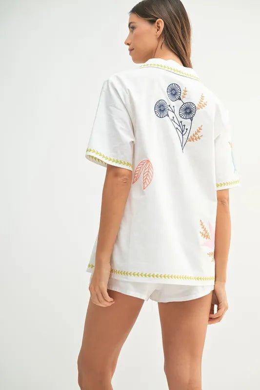 MABLE Embroidered Button Down Shirt and Shorts Set - Chaelisa's New Jammies