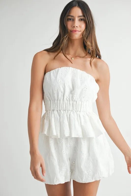 MABLE Floral Eyelet Lace Tube Top and Short Set - Chaelisa's New Jammies