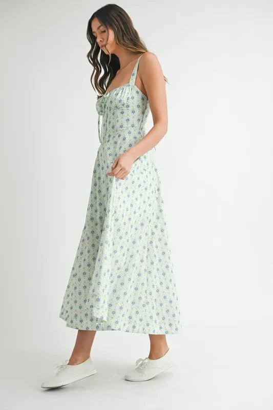 MABLE Floral Print Bustier Back Lace Up Midi Dress - Chaelisa's New Jammies
