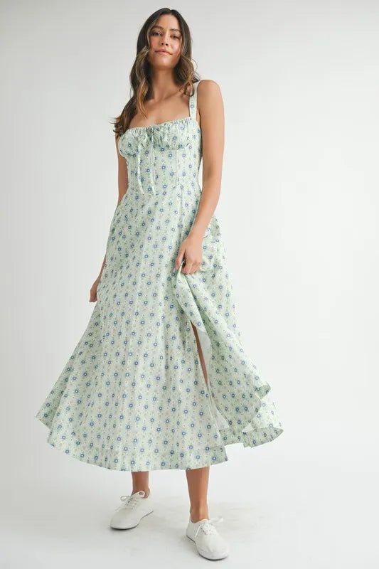 MABLE Floral Print Bustier Back Lace Up Midi Dress - Chaelisa's New Jammies
