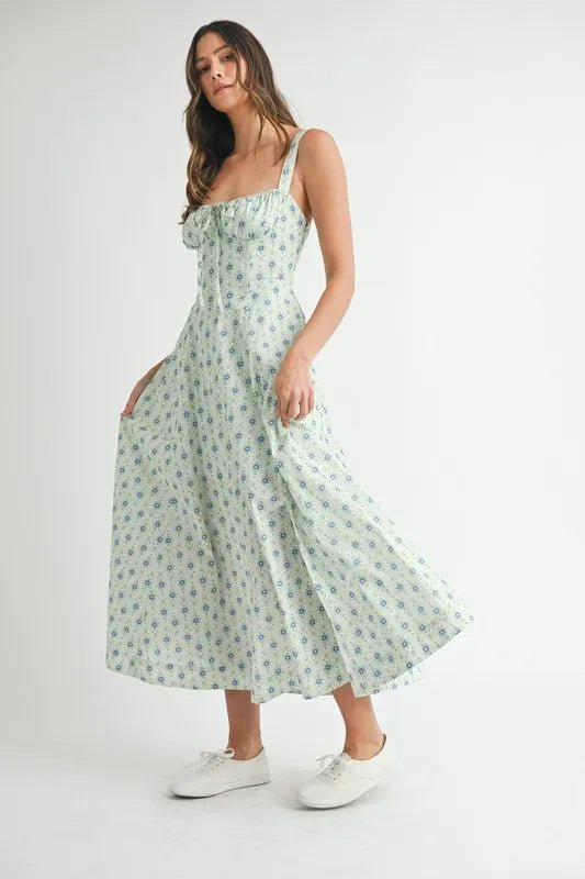 MABLE Floral Print Bustier Back Lace Up Midi Dress - Chaelisa's New Jammies