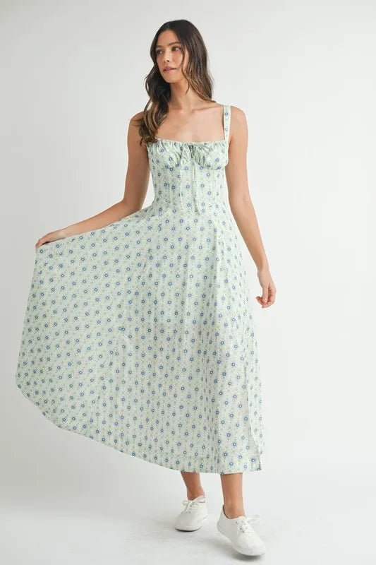 MABLE Floral Print Bustier Back Lace Up Midi Dress - Chaelisa's New Jammies