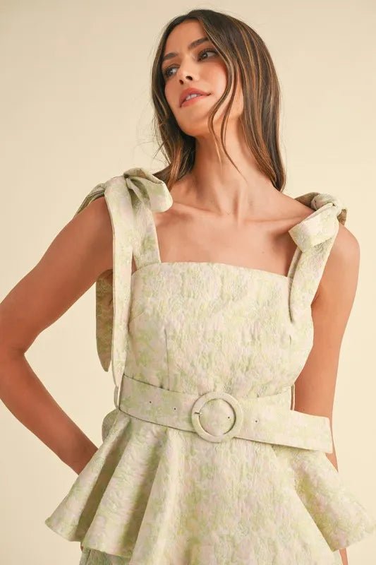 MABLE Jacquard Floral Peplum Top and Flare Shorts Set - Chaelisa's New Jammies