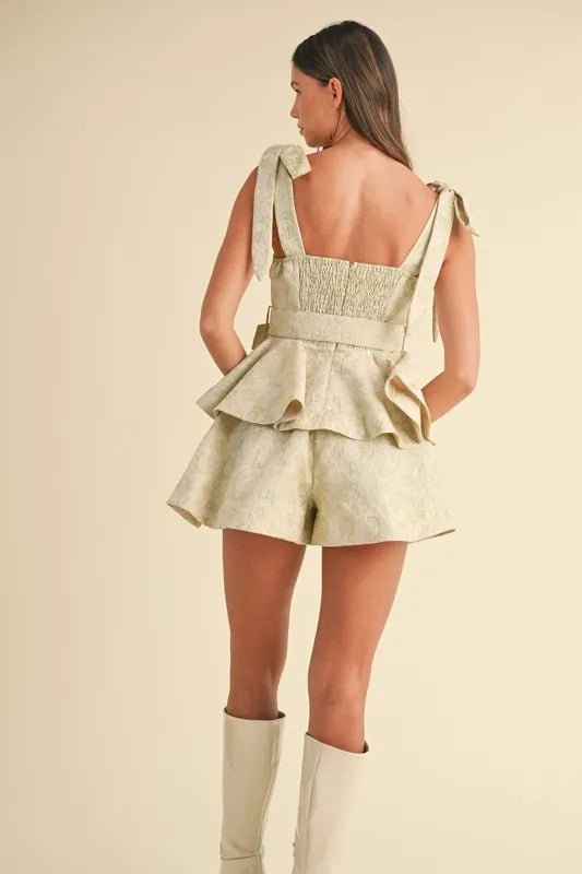 MABLE Jacquard Floral Peplum Top and Flare Shorts Set - Chaelisa's New Jammies