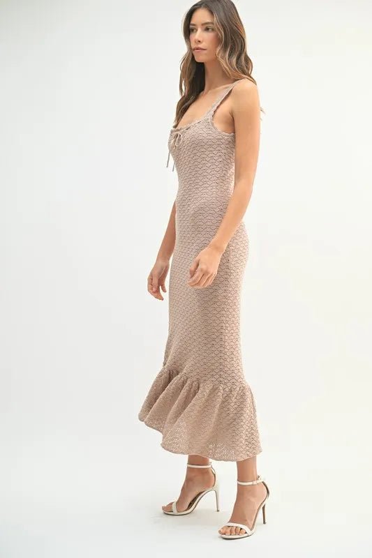 MABLE Ruffled Hem Sleeveless Crochet Knit Midi Dress - Chaelisa's New Jammies