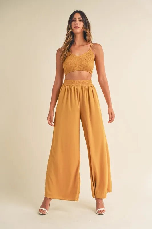 MABLE Smocked Bralette Crop Top and Wide Leg Pants Set - Chaelisa's New Jammies