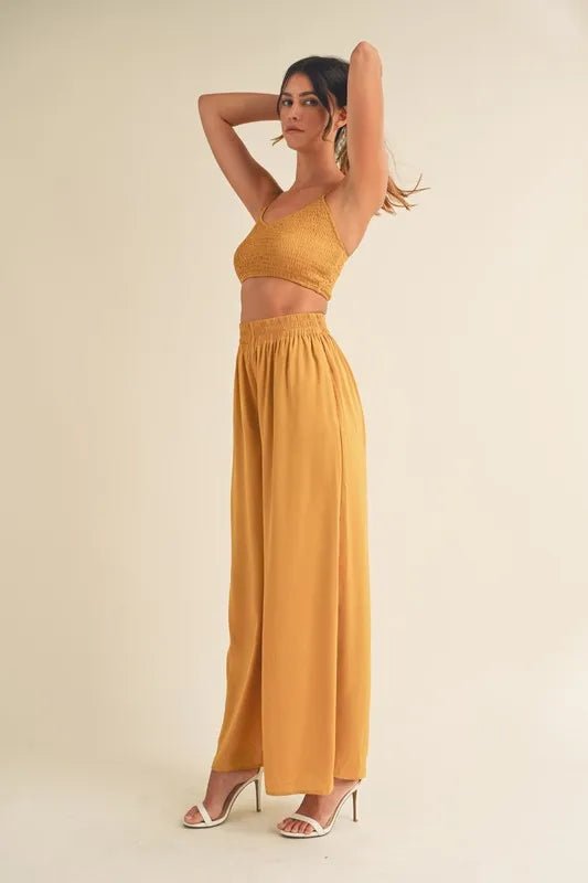 MABLE Smocked Bralette Crop Top and Wide Leg Pants Set - Chaelisa's New Jammies
