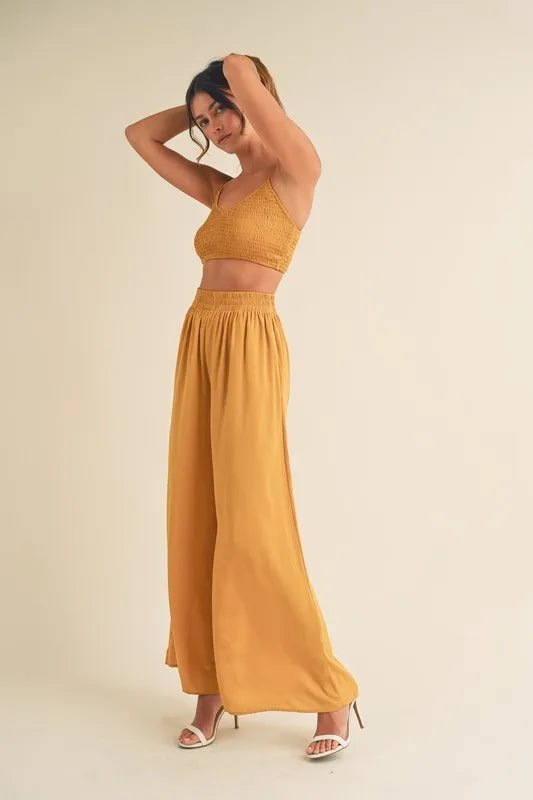 MABLE Smocked Bralette Crop Top and Wide Leg Pants Set - Chaelisa's New Jammies