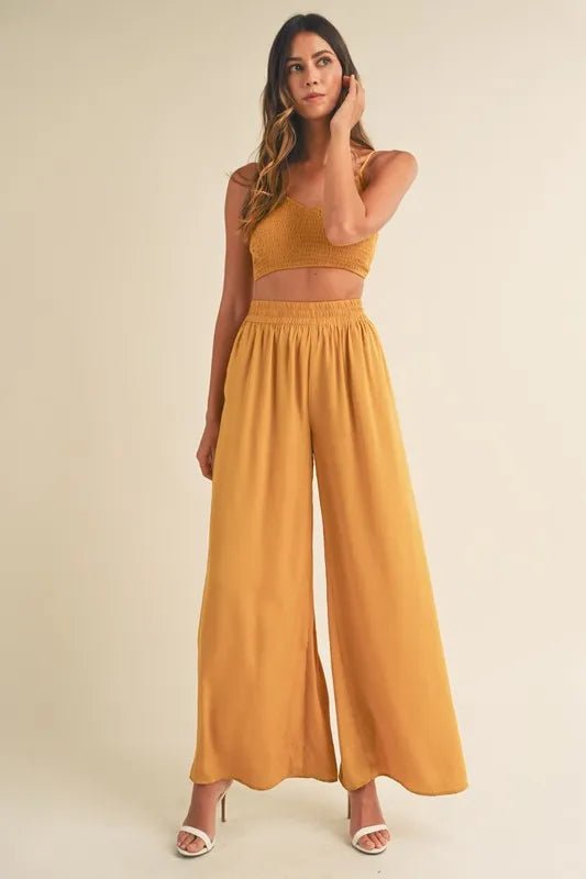 MABLE Smocked Bralette Crop Top and Wide Leg Pants Set - Chaelisa's New Jammies