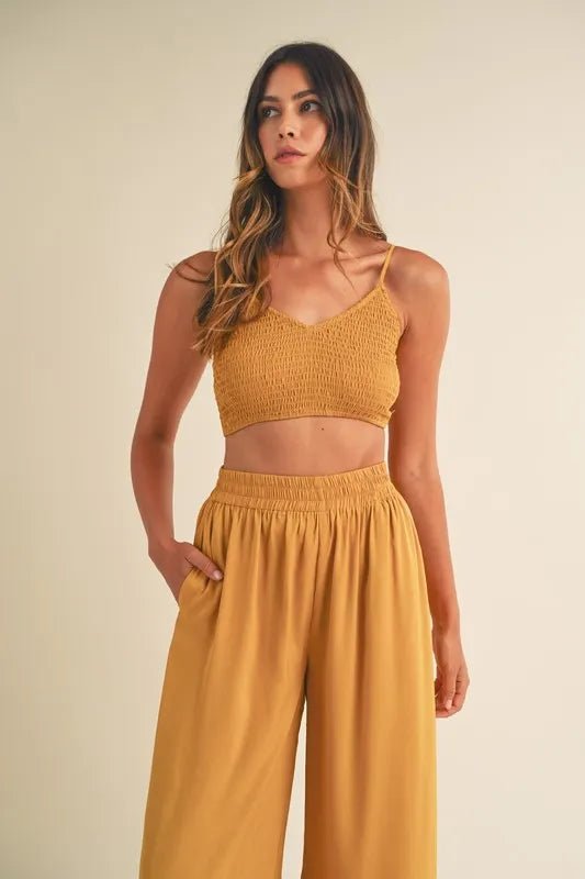 MABLE Smocked Bralette Crop Top and Wide Leg Pants Set - Chaelisa's New Jammies