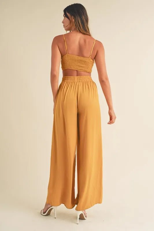 MABLE Smocked Bralette Crop Top and Wide Leg Pants Set - Chaelisa's New Jammies