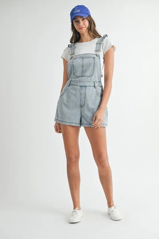 MABLE Square Neck Ruffle Shoulder Denim Overall Romper - Chaelisa's New Jammies