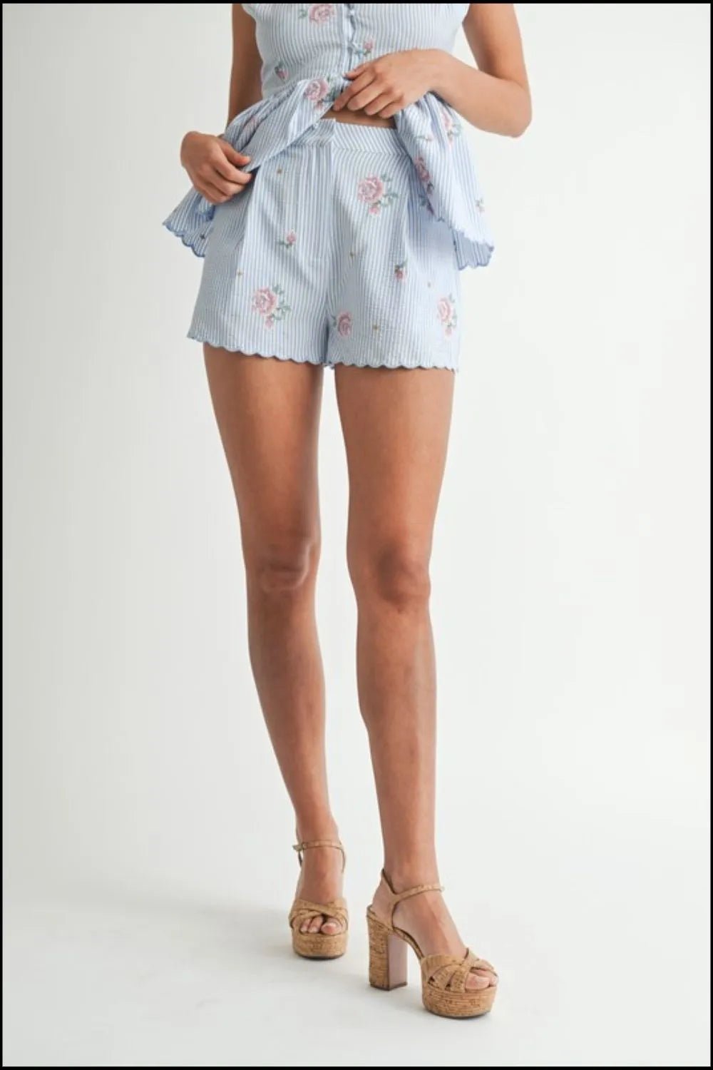 MABLE Stripe Embroidered Peplum Cami and Shorts Set - Chaelisa's New Jammies