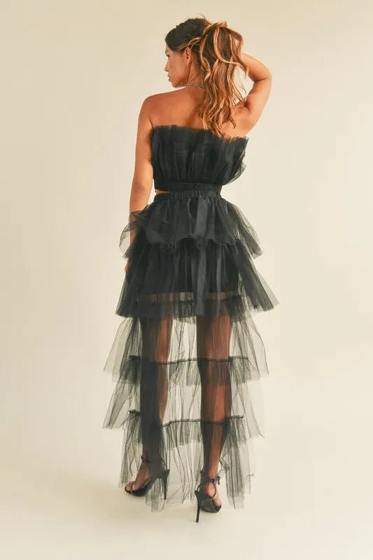 MABLE Tulle Tube Ruffle Crop Top and High Low Maxi Skirt Set - Chaelisa's New Jammies