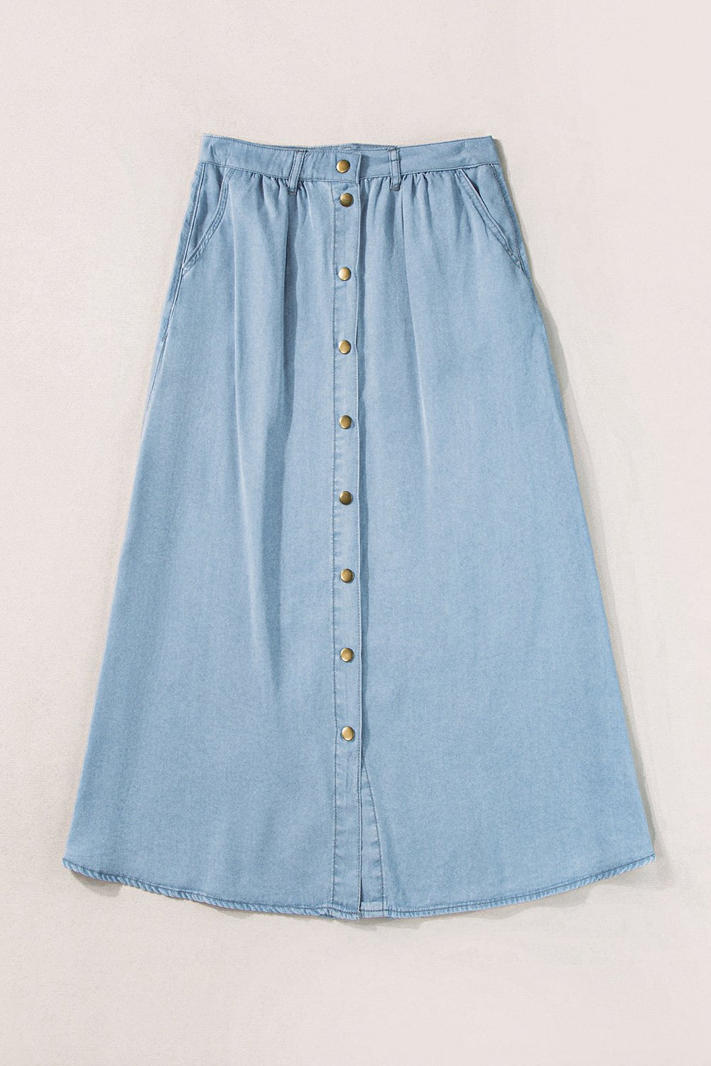 Mist Blue Fully Buttoned Long Denim Skirt - Chaelisa's New Jammies