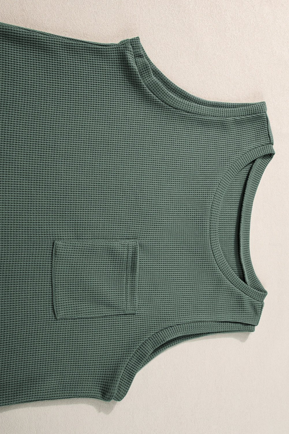 Mist Green Waffle Knit Patched Pocket Tank and Drawstring Shorts Set - Chaelisa's New Jammies