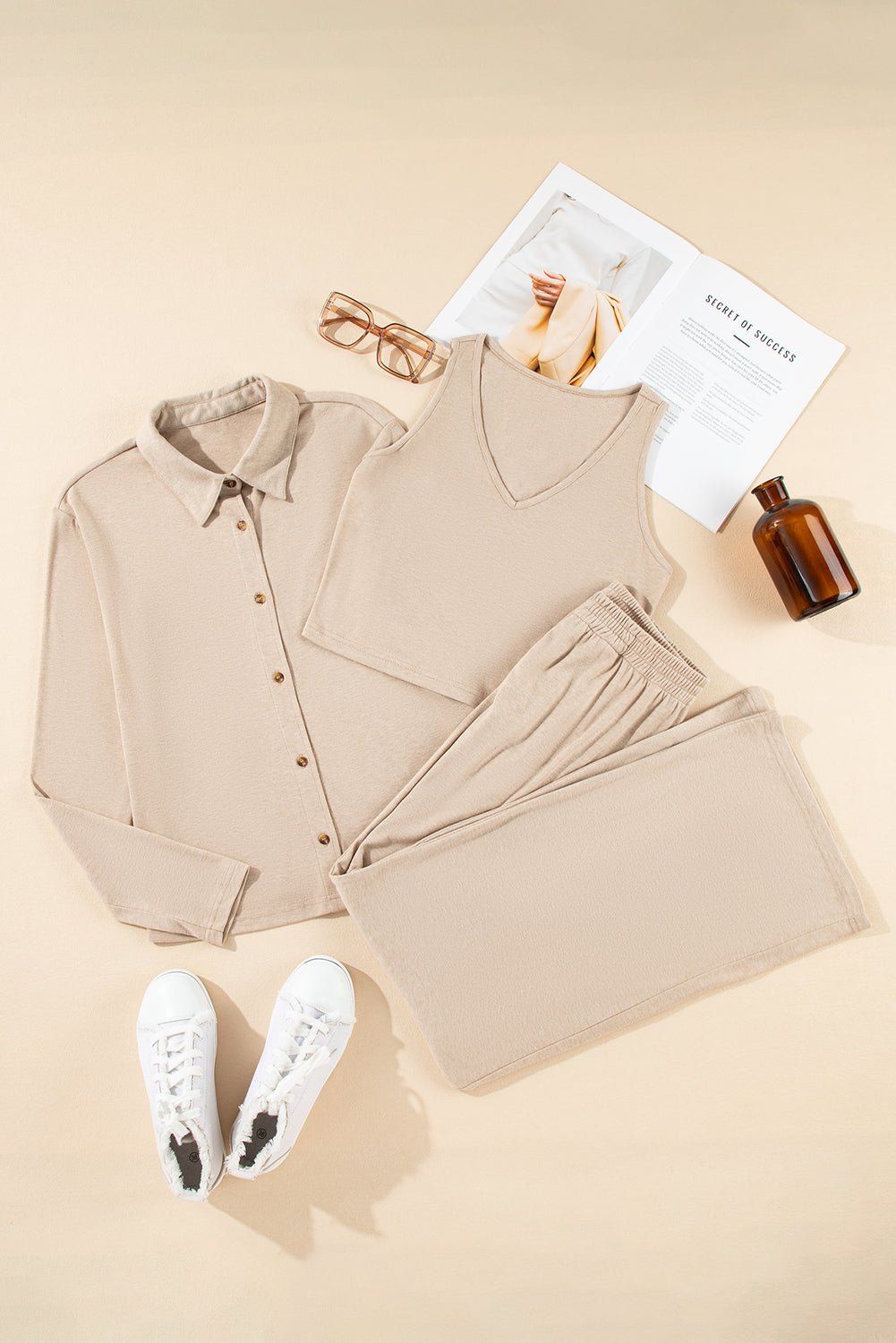 Oatmeal 3 - Piece Cozy Knit Lounge Set - Chaelisa's New Jammies