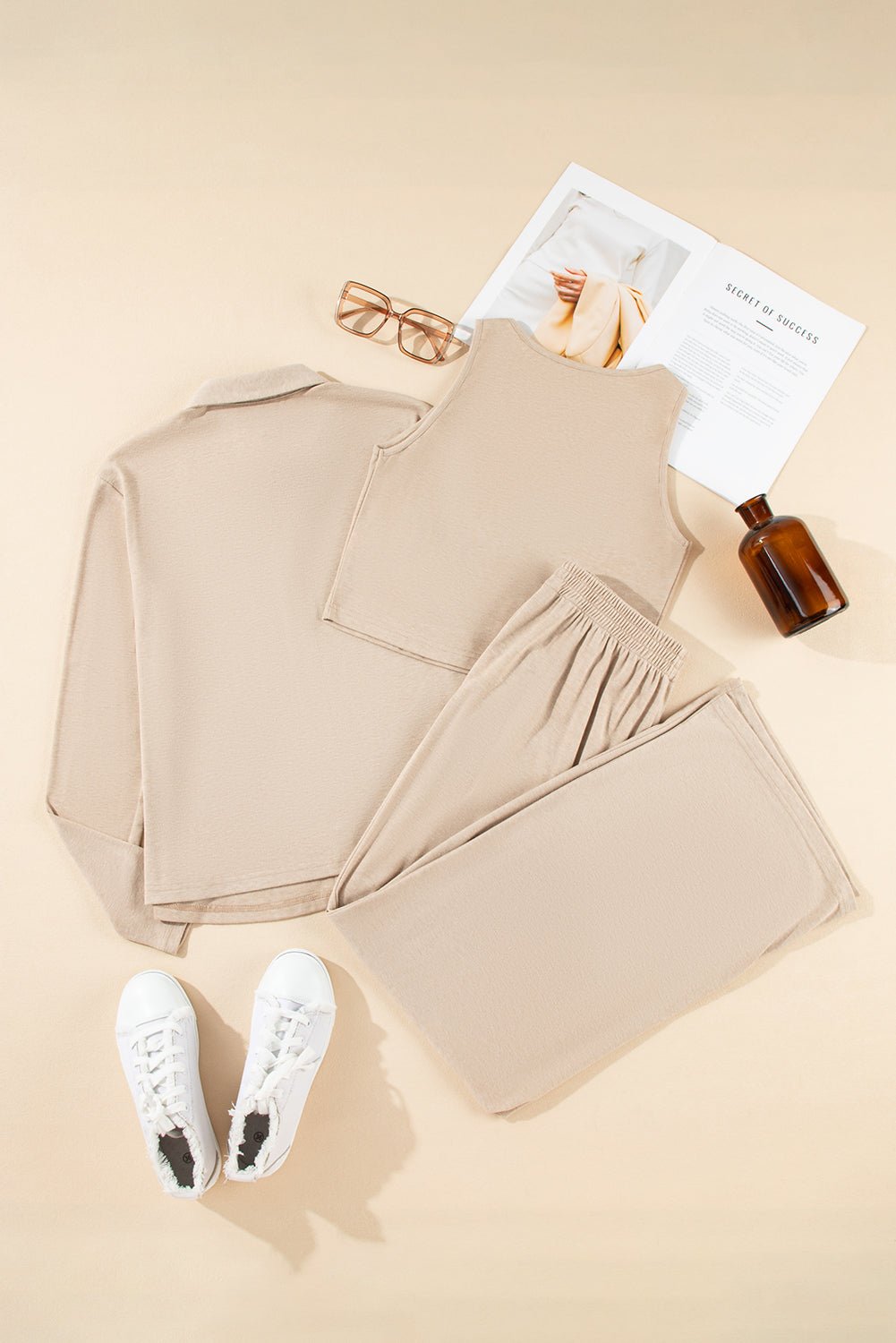 Oatmeal 3 - Piece Cozy Knit Lounge Set - Chaelisa's New Jammies