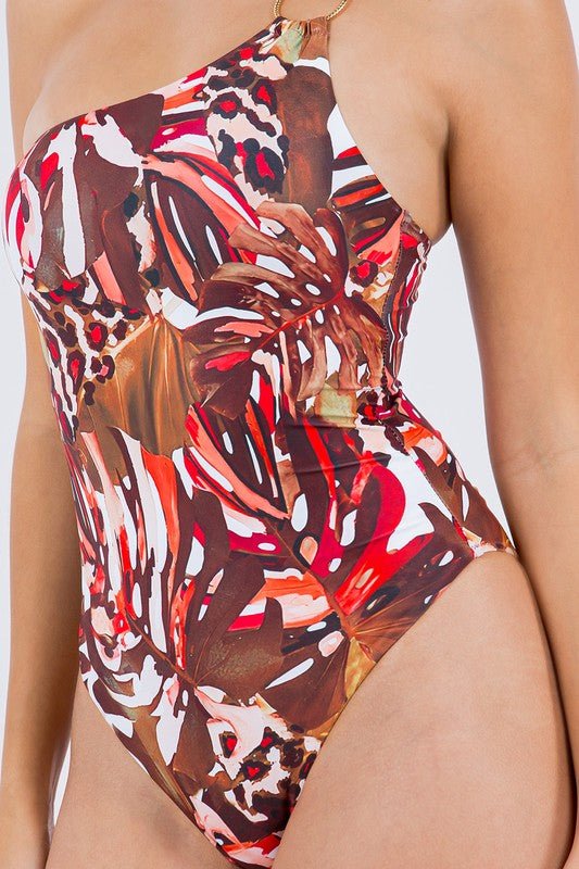 ONE PIECE BATHING SUIT FLORAL PRINT SINGLE SHOULDE - Chaelisa's New Jammies
