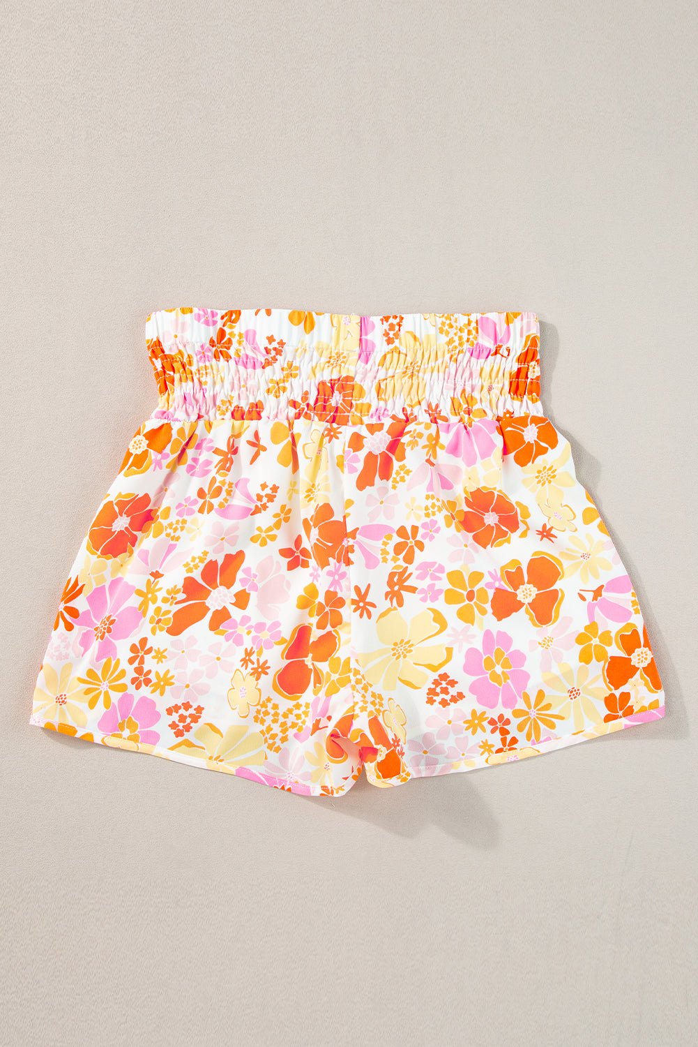 Orange Boho Floral Shirred High Waist Casual Shorts - Chaelisa's New Jammies