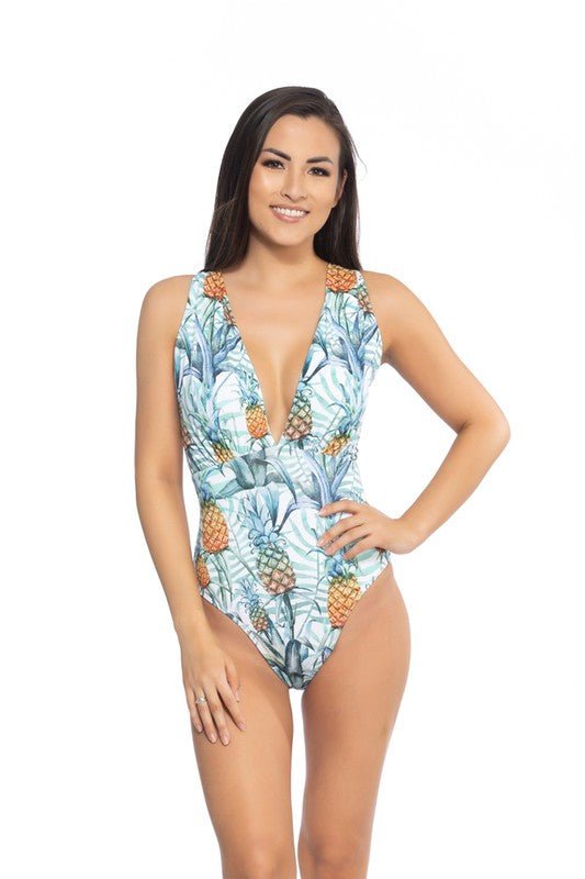 PINEAPPLE PRINT V NECKLINE ONE PIECE SWIMSUIT - Chaelisa's New Jammies