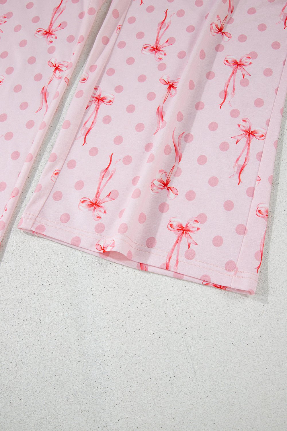 Pink Bow Knot Polka Dot Print Short Sleeve Top Lounge Set - Chaelisa's New Jammies