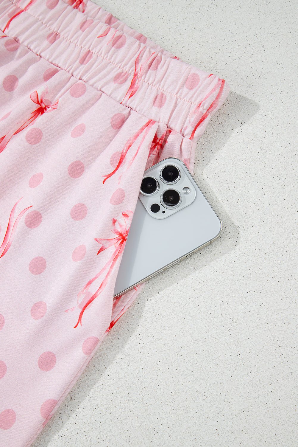 Pink Bow Knot Polka Dot Print Short Sleeve Top Lounge Set - Chaelisa's New Jammies