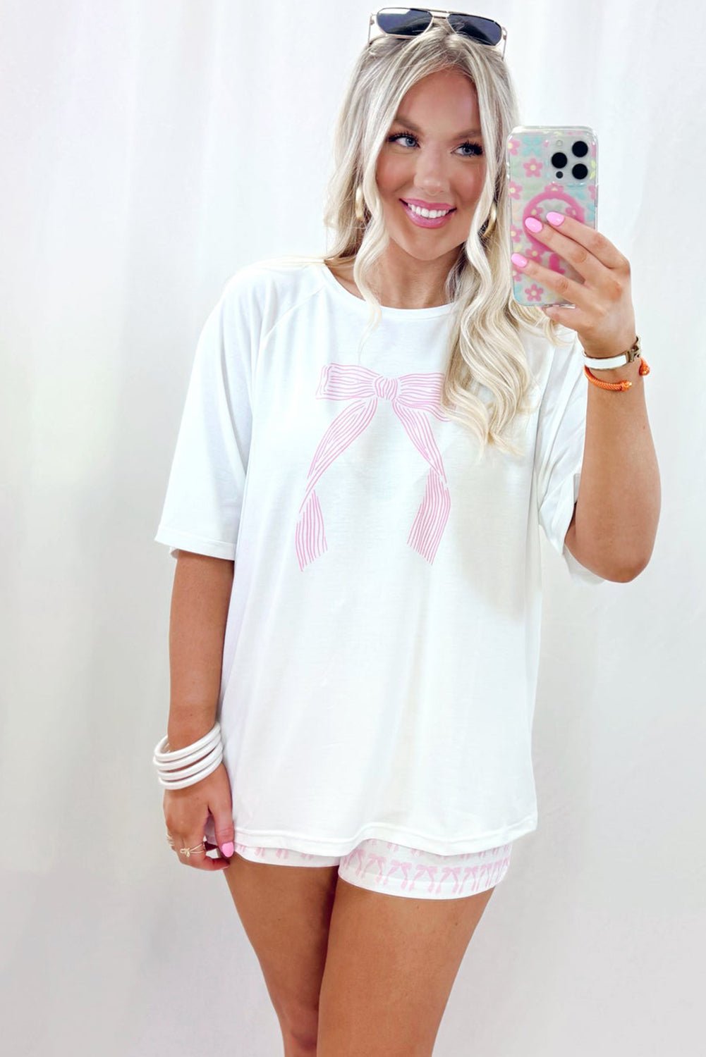 Pink Bow Knot Print Loose Fit Two Piece Casual Lounge Set - Chaelisa's New Jammies