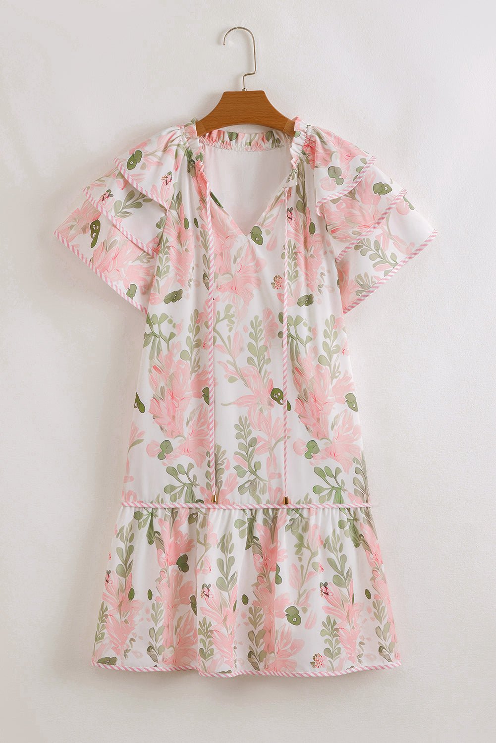 Pink Floral Contrast Edge Layered Short Sleeve Mini Dress - Chaelisa's New Jammies