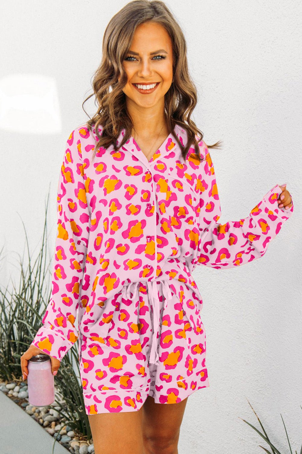 Pink Leopard Print Long Sleeve Shirt and Shorts Pajama Set - Chaelisa's New Jammies