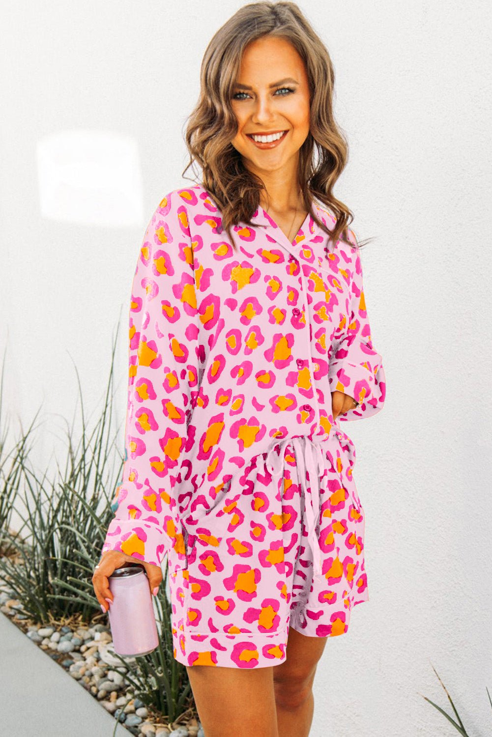 Pink Leopard Print Long Sleeve Shirt and Shorts Pajama Set - Chaelisa's New Jammies