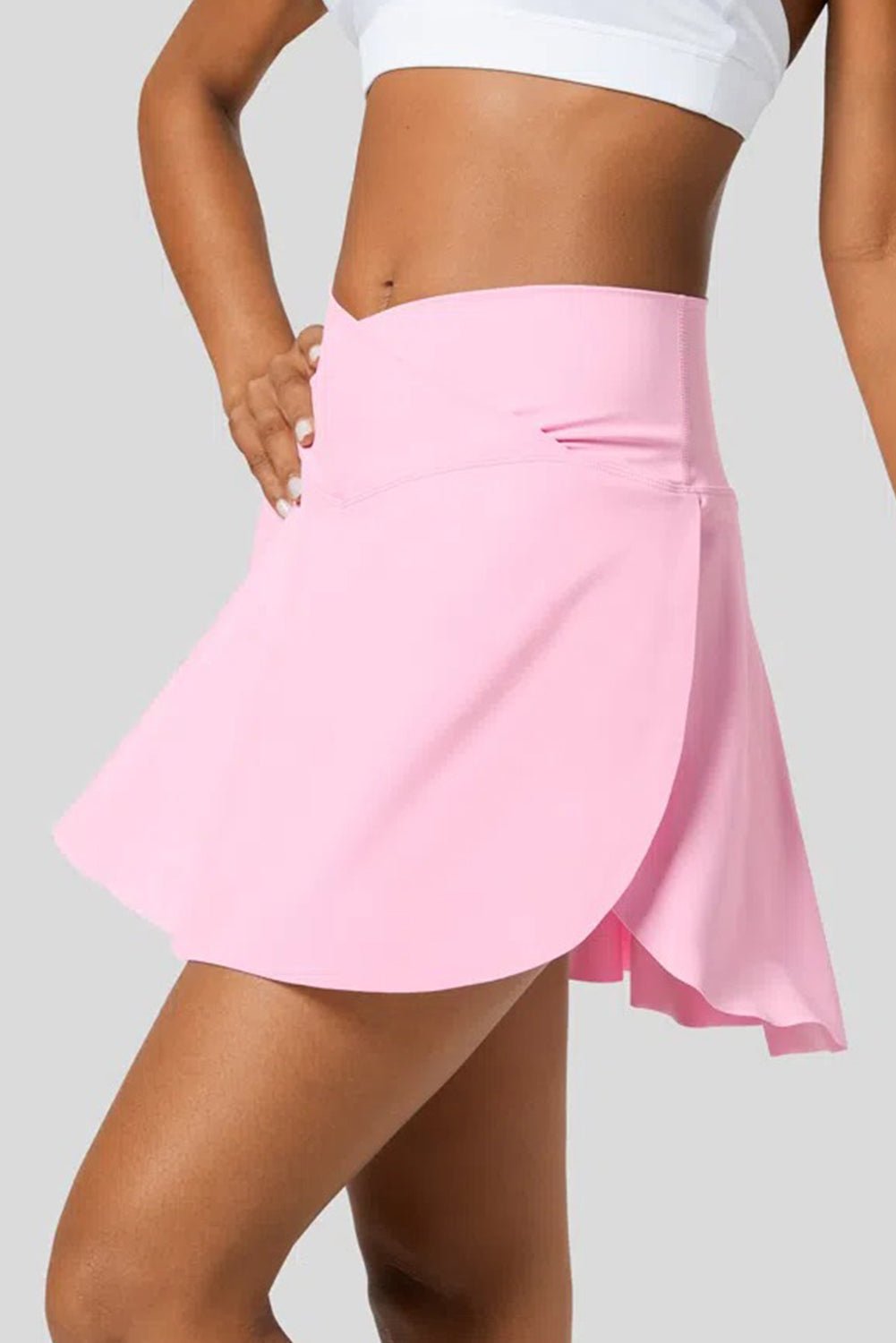 Pink Solid Pocketed Crossover High Waist Swim Skort - Chaelisa's New Jammies