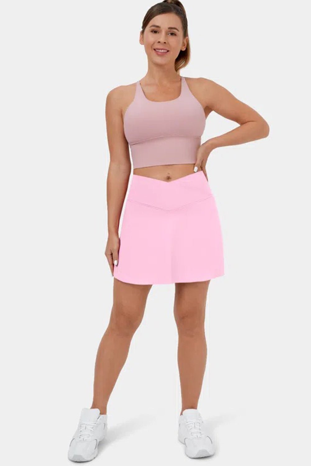 Pink Solid Pocketed Crossover High Waist Swim Skort - Chaelisa's New Jammies