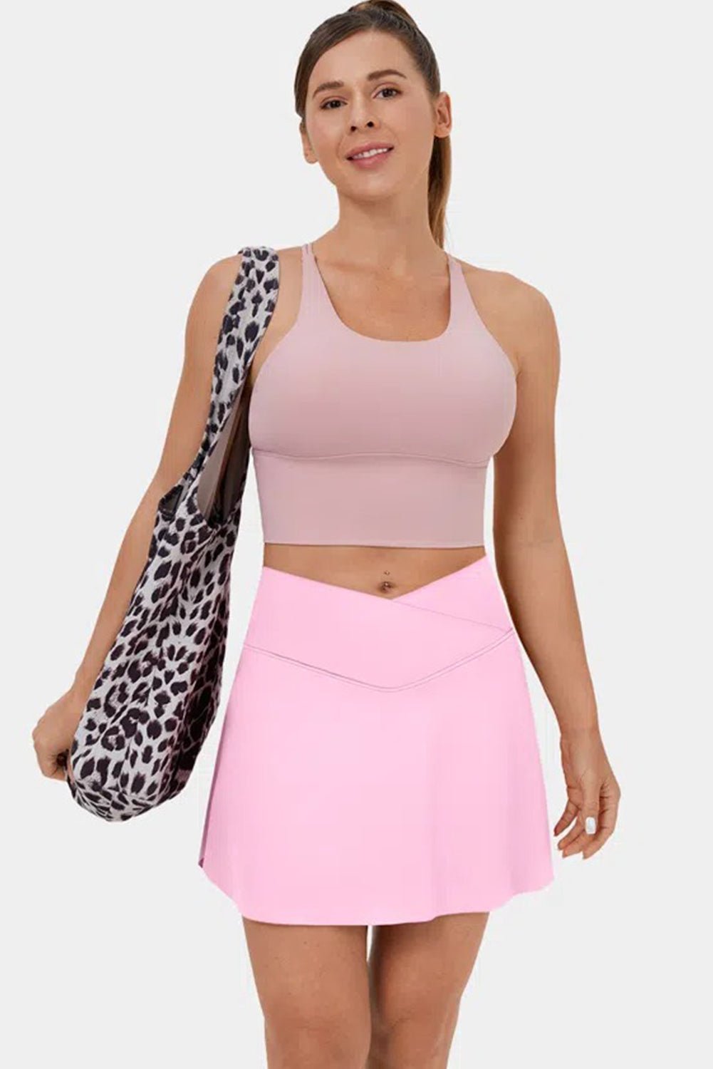 Pink Solid Pocketed Crossover High Waist Swim Skort - Chaelisa's New Jammies
