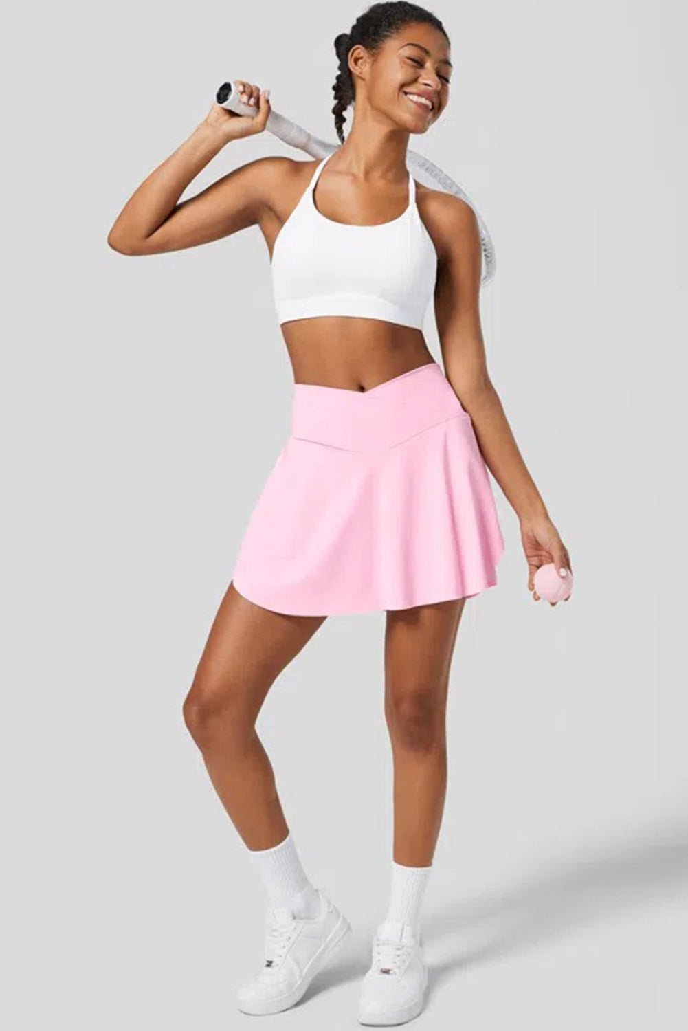 Pink Solid Pocketed Crossover High Waist Swim Skort - Chaelisa's New Jammies