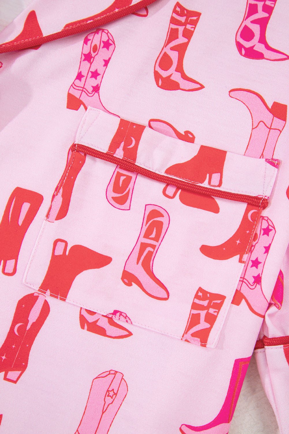 Pink Western Cowgirl Boots Printed Shirt Ruffled Shorts Pajama Set - Chaelisa's New Jammies
