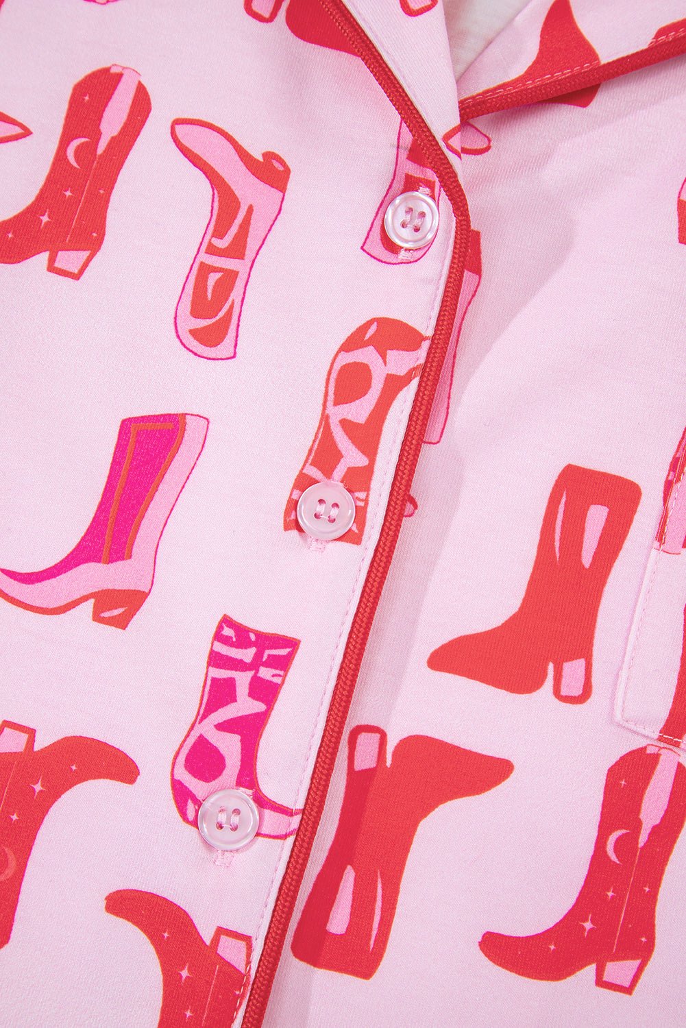 Pink Western Cowgirl Boots Printed Shirt Ruffled Shorts Pajama Set - Chaelisa's New Jammies