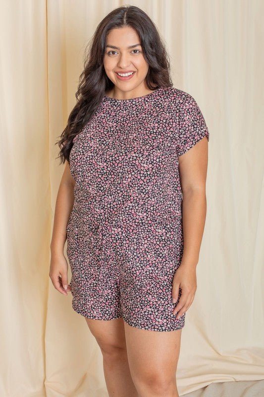 Plus Short Sleeve Floral Print Romper - Chaelisa's New Jammies